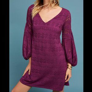 PRETTY ANTHROPOLOGIE MAEVE PURPLE BALLOON SLEEVE LAILA LACE LINED DRESS